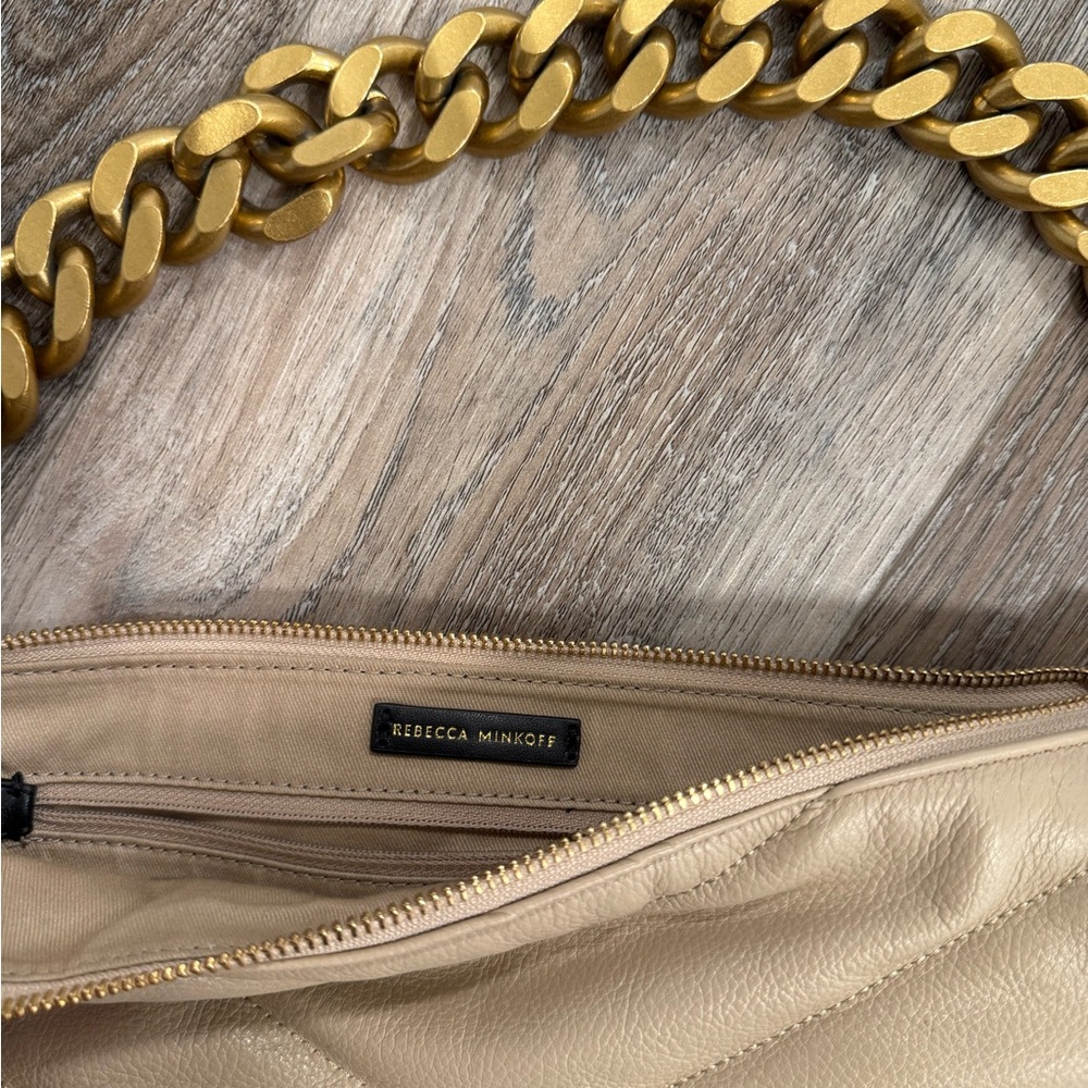 Rebecca Minkoff Tan Leather Shoulder Bag with Gold Chain